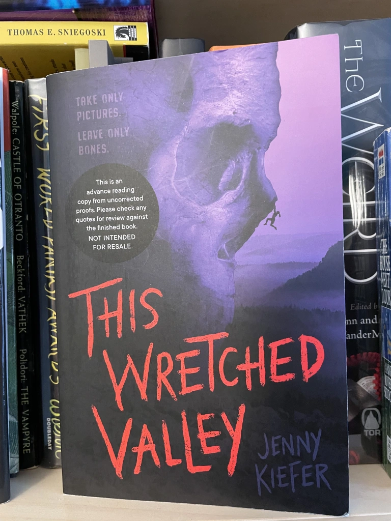 THIS WRETCHED VALLEY, by Jenny Kiefer, on a bookshelf, face-out